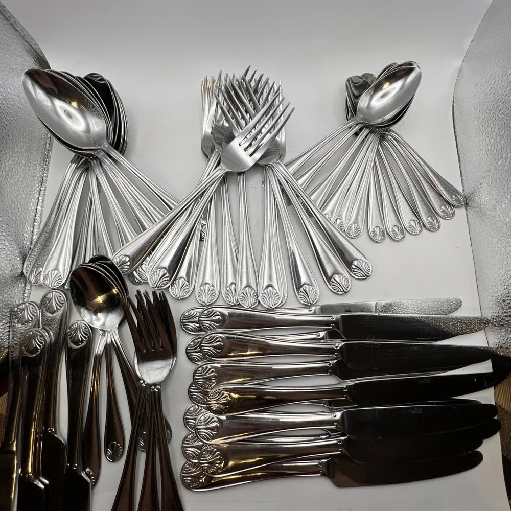 Towle Everyday London Shell Stainless Flatware 48 Pc Set Service for 12+11 Extra